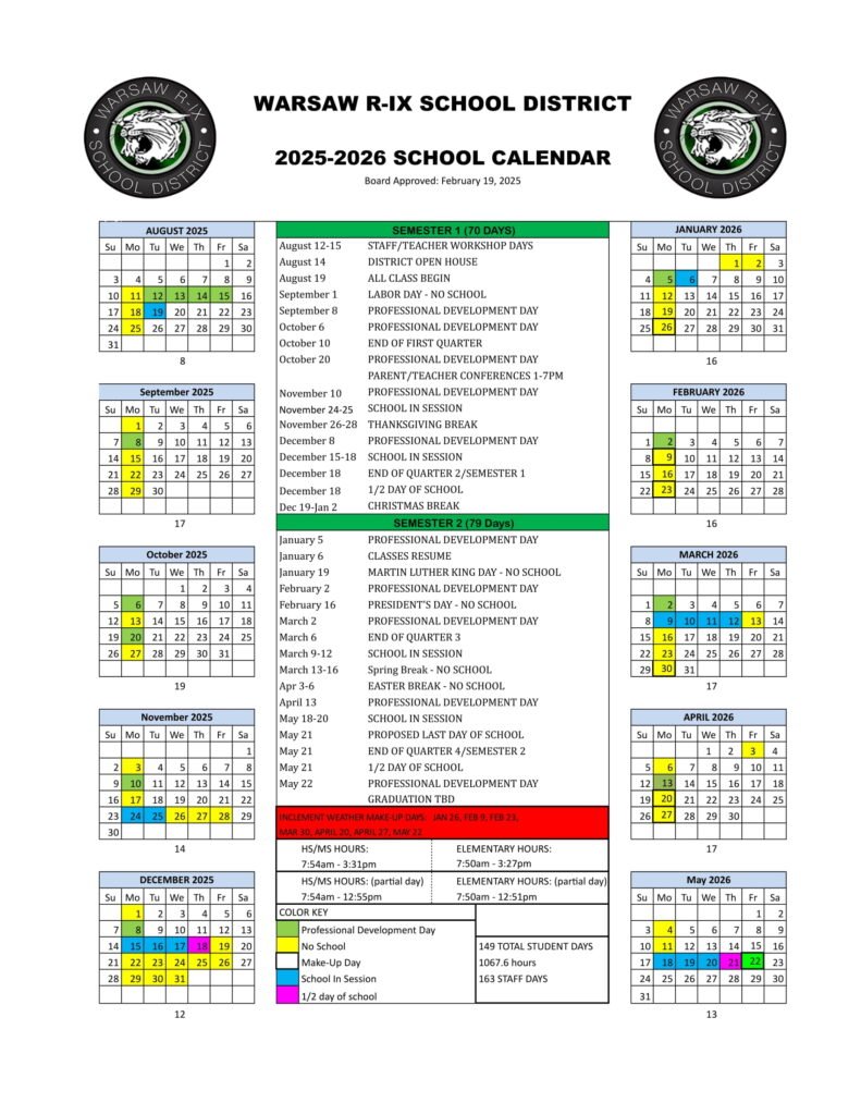 Warsaw R-IX School District CALENDAR