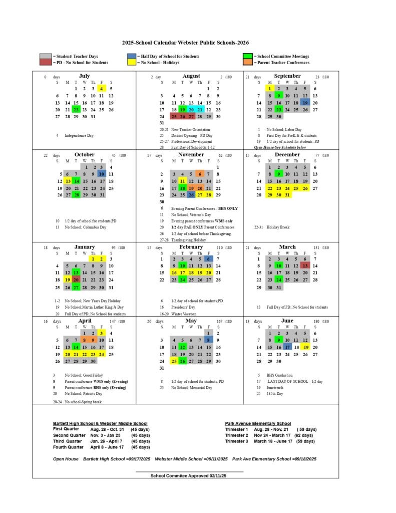 Webster Public Schools CALENDAR