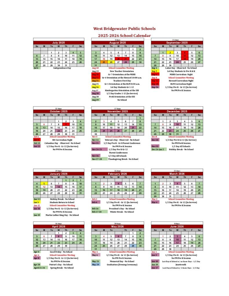 WEST BRIDGEWATER CALENDAR