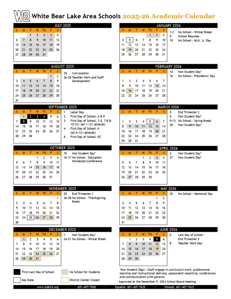 WHITE BEAR LAKE AREA SCHOOLS calendar