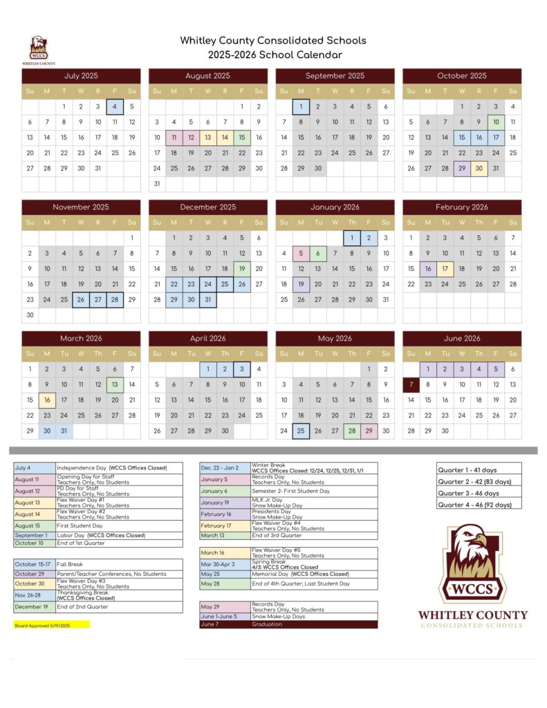 Whitley County Consolidated Schools Calendar 2526 Revised [pdf