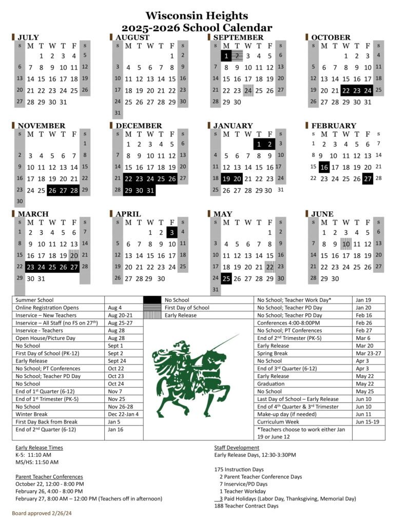 WISCONSIN HEIGHTS CALENDAR