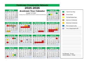 Yorktown Community Schools 2025-2026 calendar