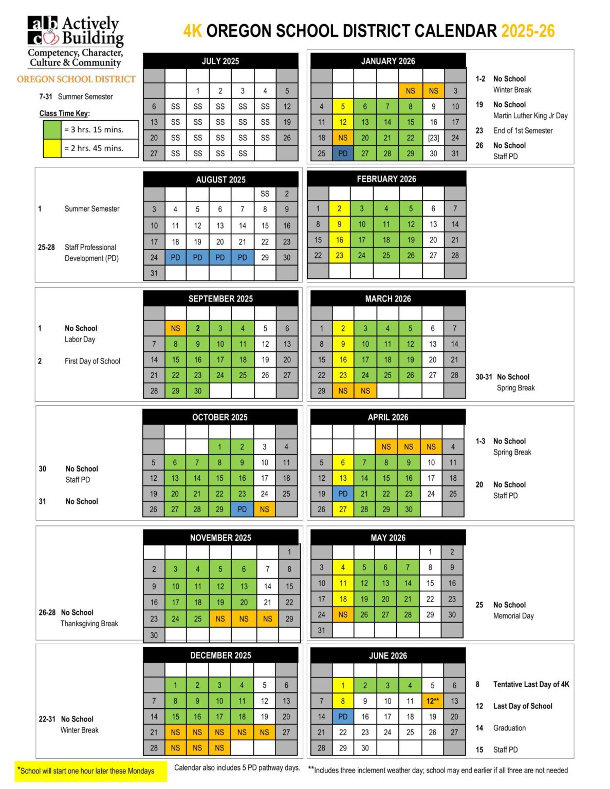 Oregon School District Calendar 25-26 Revised [PDF] - EduCounty