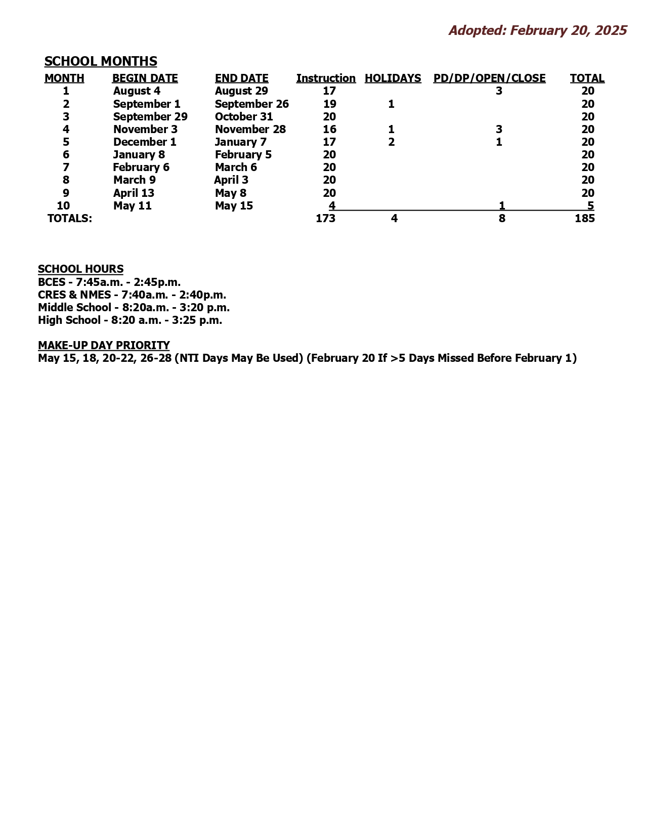 Bourbon County Schools ky Calendar 2526 Revised [PDF] EduCounty