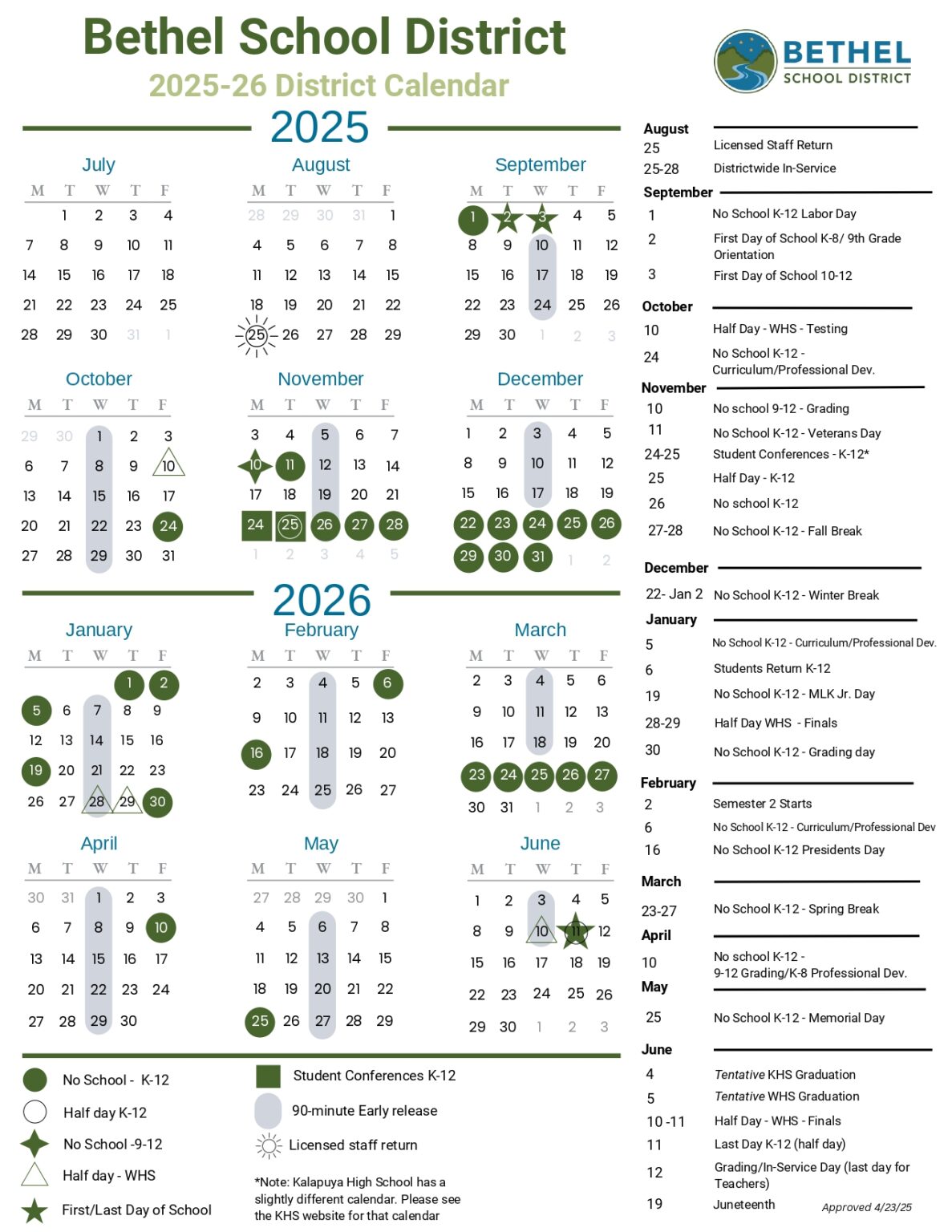 Bethel School District OR 2526 Calendar Revised [pdf] EduCounty