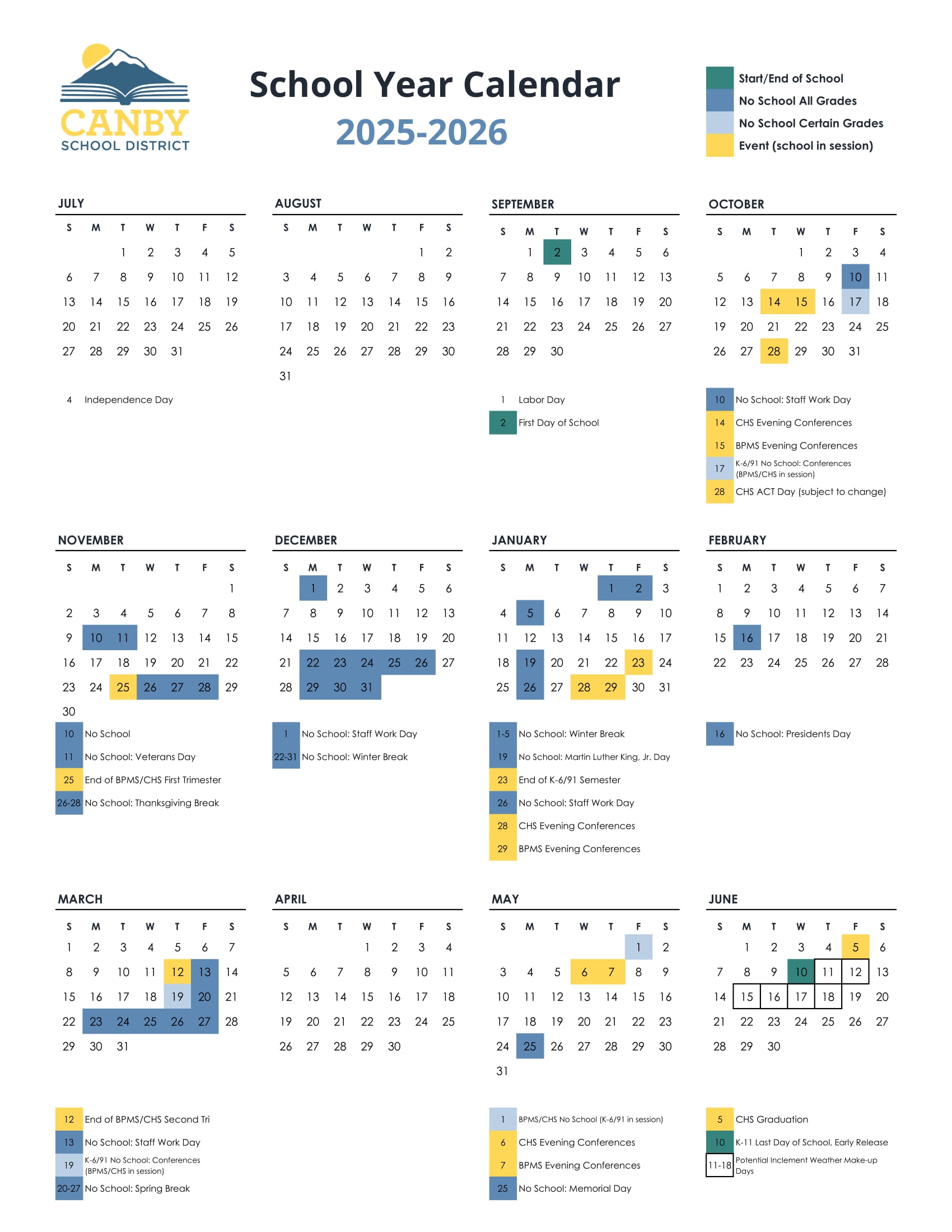 CANBY SCHOOL DISTRICT 2526 Calendar Revised [PDF] EduCounty
