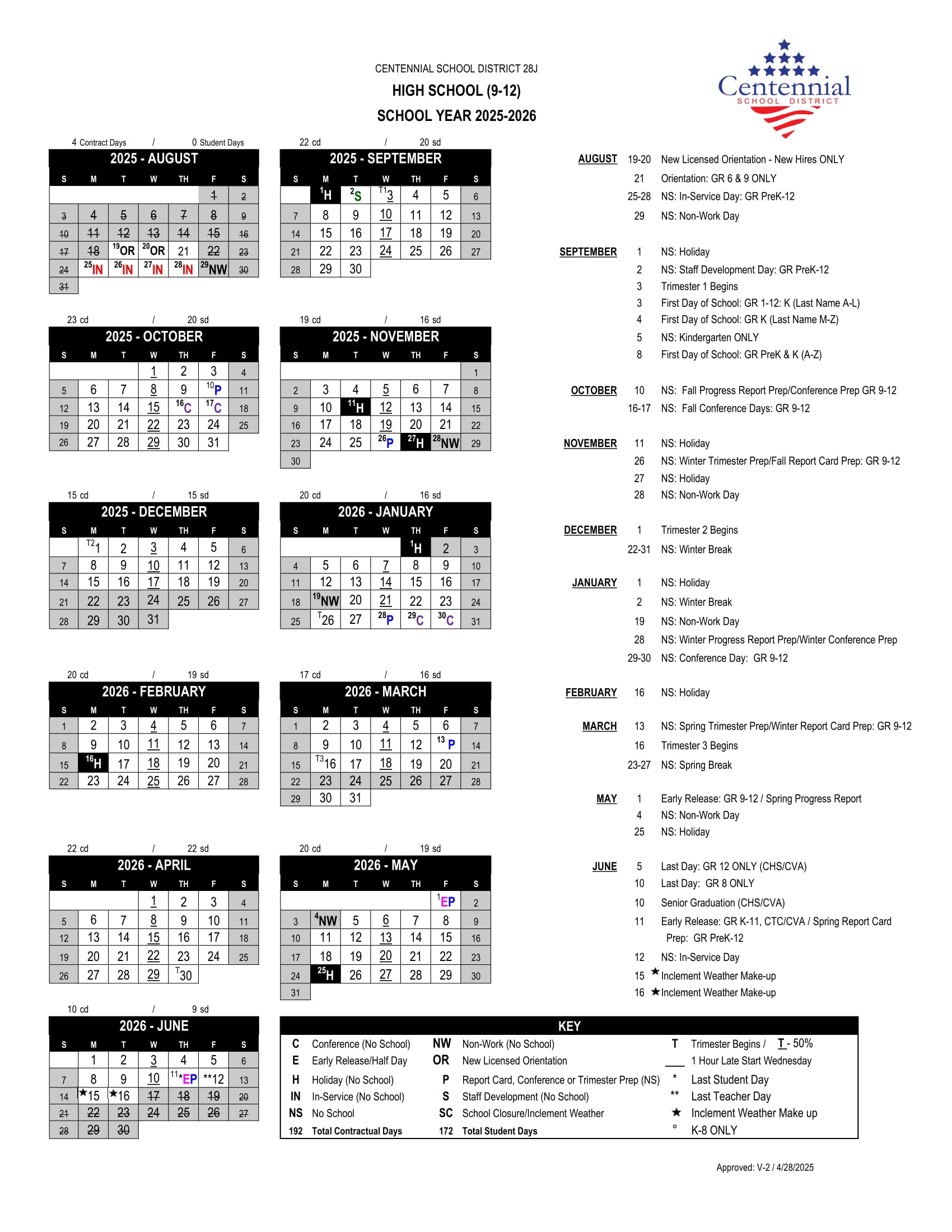 Centennial School District 28J or Calendar 2526 Revised [PDF] EduCounty