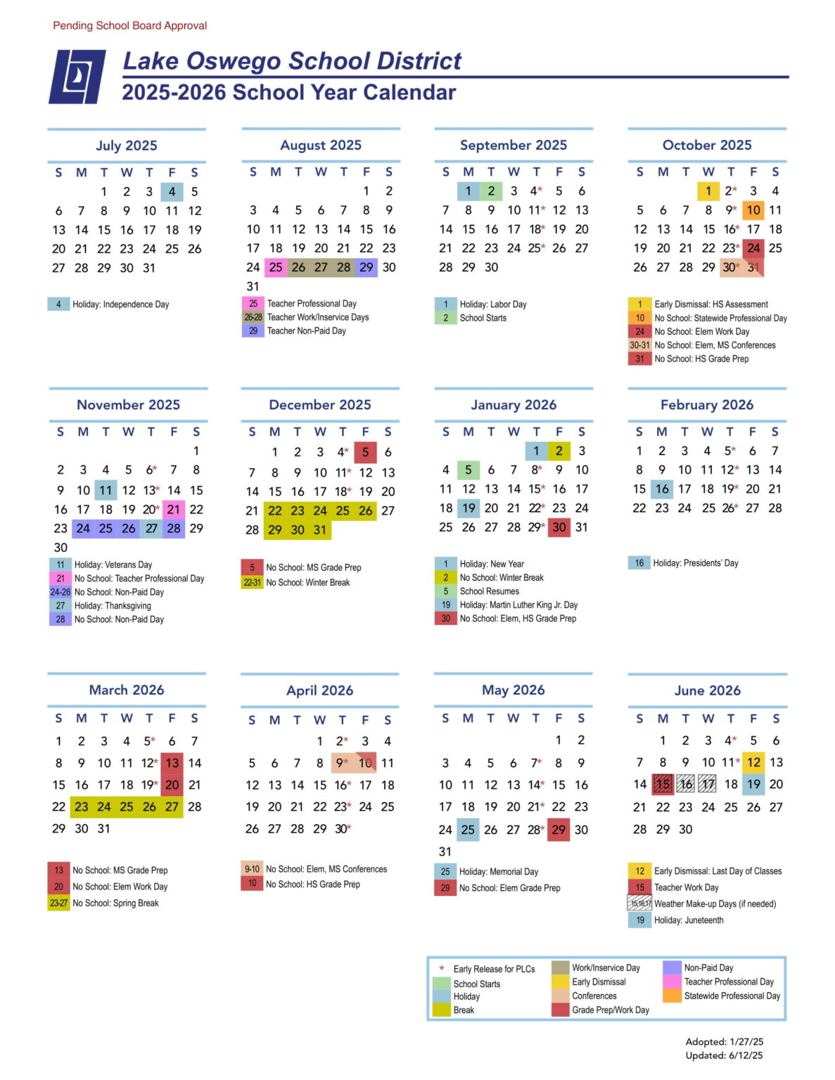 Lake Oswega School OR Calendar 2526 Revised [PDF] EduCounty