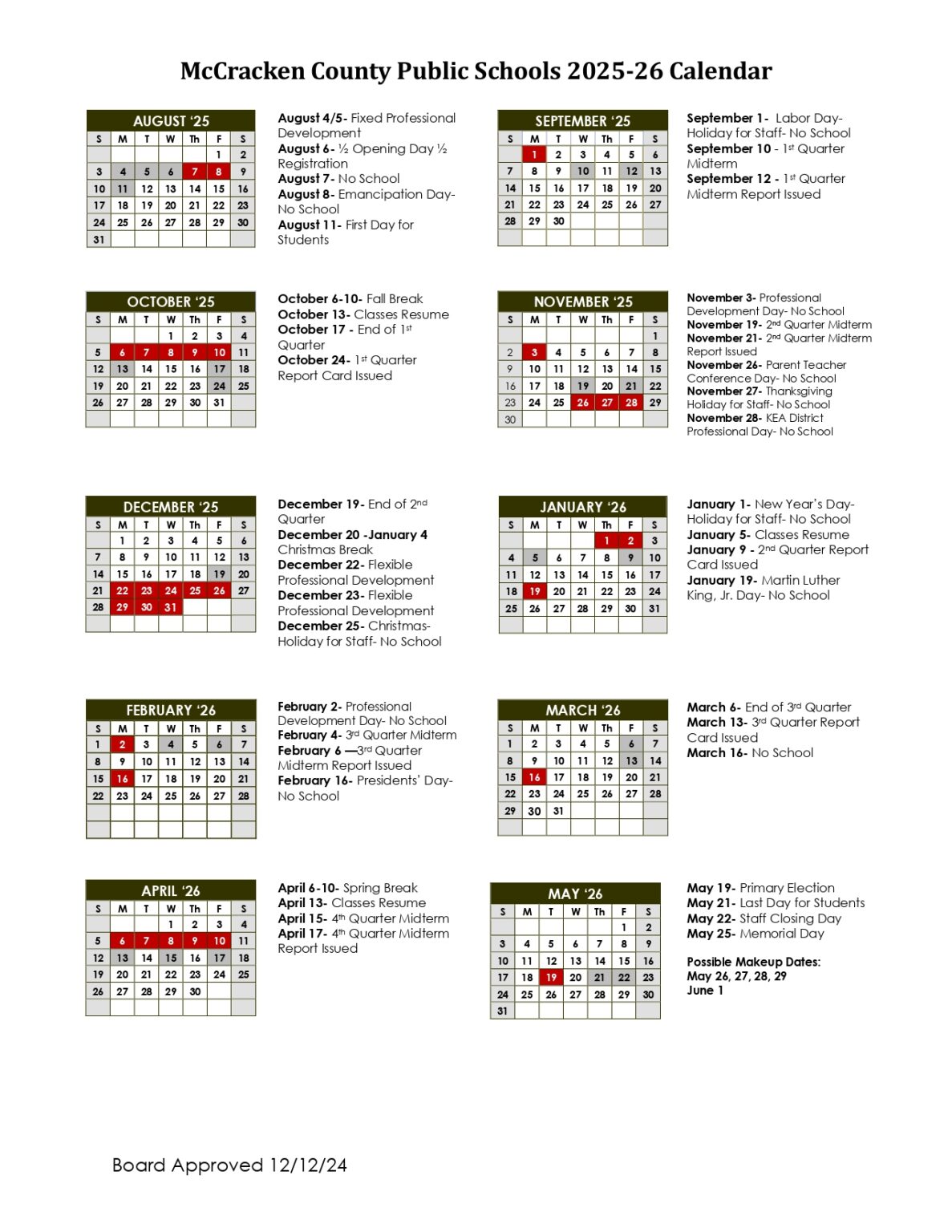 McCracken County Schools Ky Calendar 25 26 Revised PDF EduCounty McCracken County Schools Ky Calendar 25 26 Revised PDF EduCounty