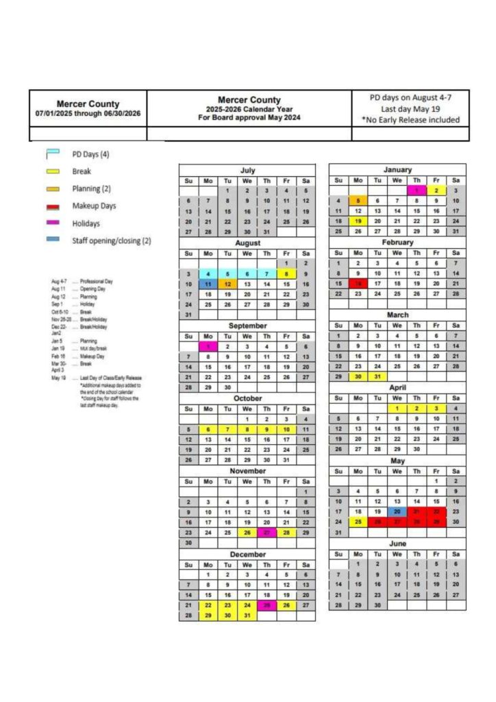 Mercer County Schools KY Calendar 2526 Revised [PDF] EduCounty