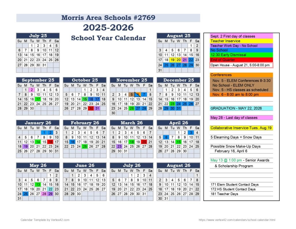 morris area school calendar