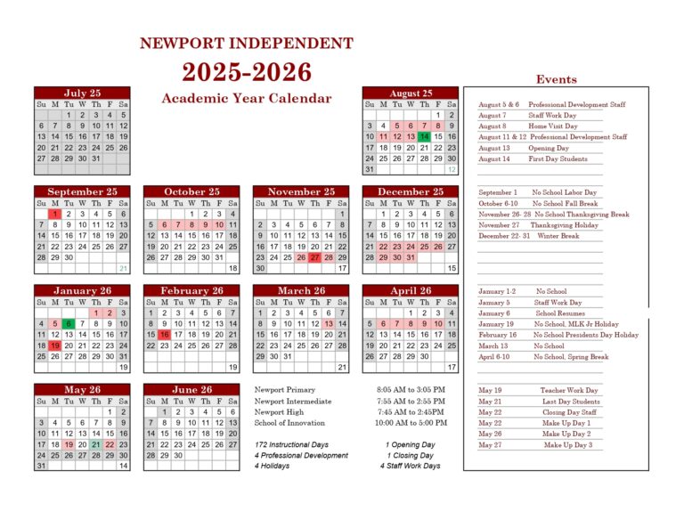 Newport Independent Schools KY Calendar 25 26 Revised PDF EduCounty