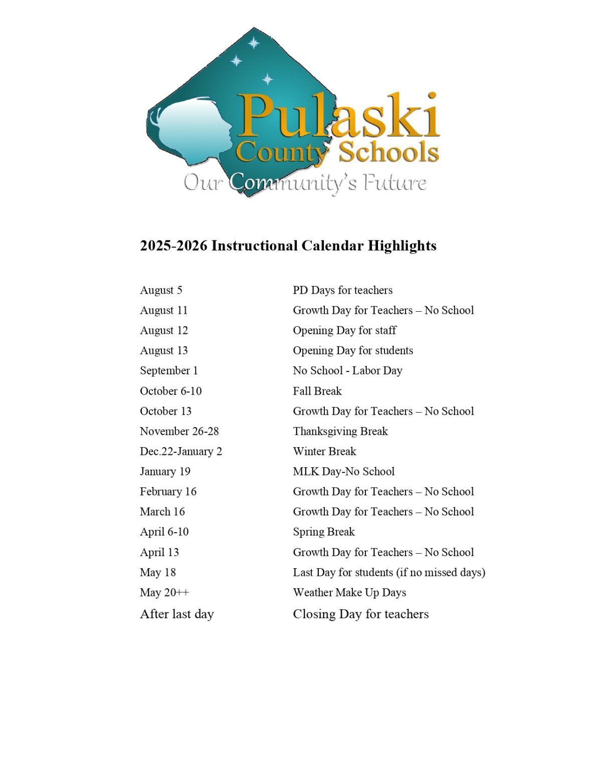 Pulaski County Schools ky Calendar 25-26 Revised [PDF] - EduCounty