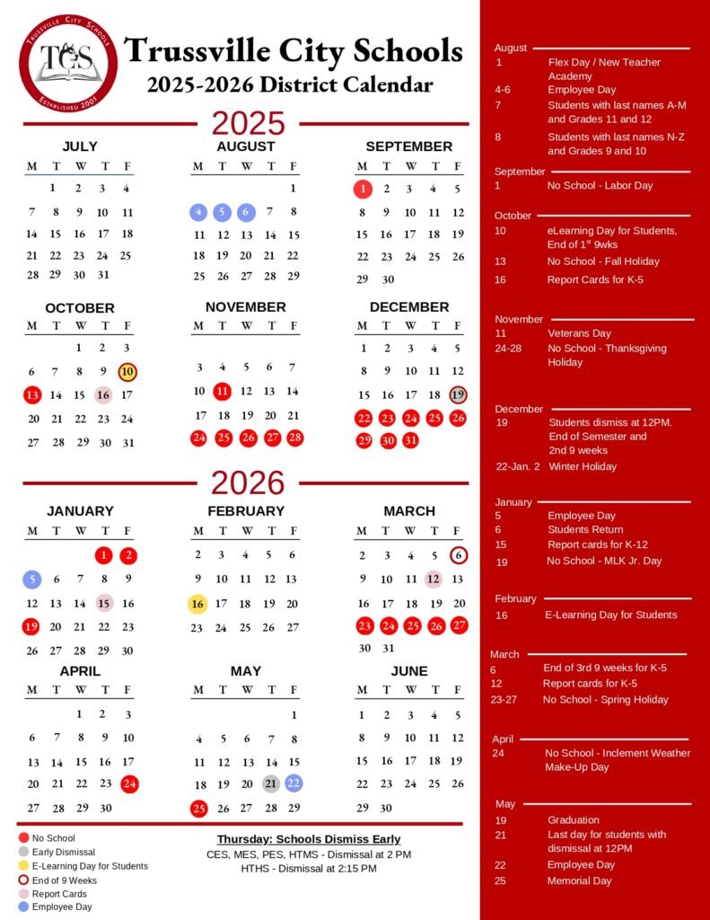 Trussville City Schools calendar