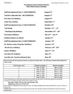 Terrebonne Parish School District 25-26 tpsd calendar